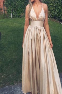 A-Line Deep V-Neck Long Prom Formal Evening Party Dresses 3021079