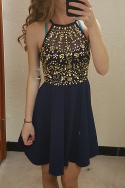 A-Line Beaded Prom Homecoming Cocktail Graduation Dresses 3021081