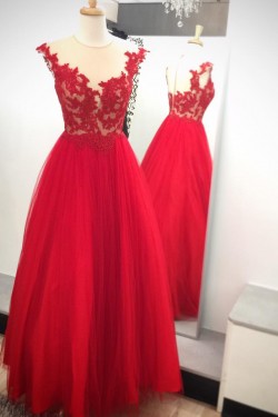 Long Red Lace Appliques Prom Formal Evening Party Dresses 3021084