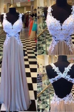 Long Chiffon Lace Appliques Prom Formal Evening Party Dresses 3021087