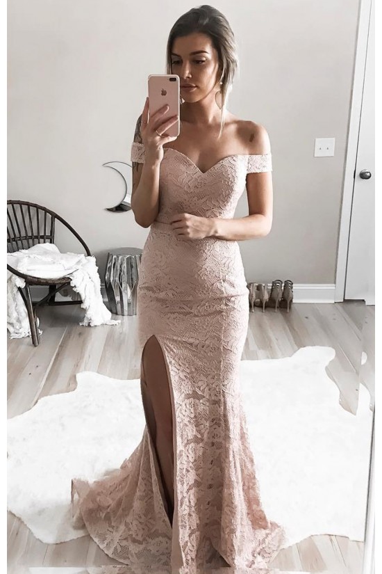 Classic Lace Mermaid Off-the-Shoulder Long Prom Formal Evening Party Dresses 3021090