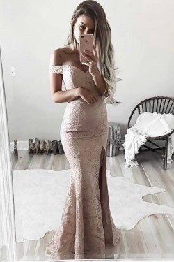 Classic Lace Mermaid Off-the-Shoulder Long Prom Formal Evening Party Dresses 3021090