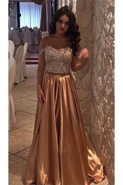Off-the-Shoulder Beaded Long Prom Formal Evening Party Dresses 3021092