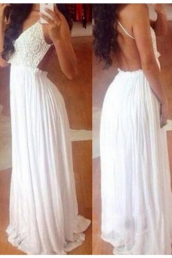 Long White Chiffon Lace Prom Formal Evening Party Dresses 3021099