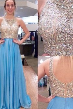 Beaded Long Blue Prom Formal Evening Party Dresses 3021104