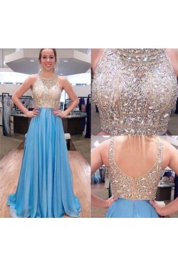 Beaded Long Blue Prom Formal Evening Party Dresses 3021104