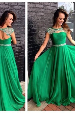 Long Green Beaded Chiffon Prom Formal Evening Party Dresses 3021105