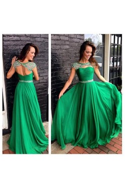 Long Green Beaded Chiffon Prom Formal Evening Party Dresses 3021105