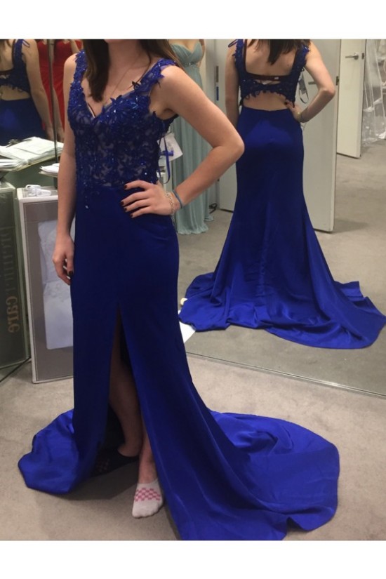 Long Blue Lace Appliques Prom Formal Evening Party Dresses 3021109 Long Blue Lace Appliques Prom Formal Evening Party Dresses 3021109