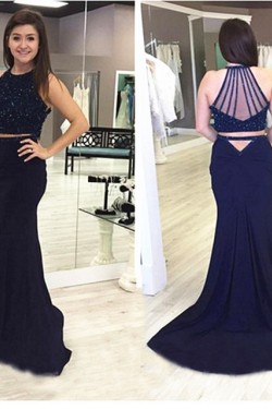 Trumpet/Mermaid Two Pieces Black Prom Evening Formal Dresses 3020111