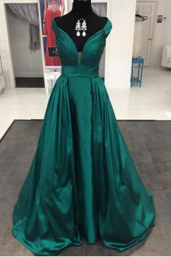 Long Green V-Neck Prom Formal Evening Party Dresses 3021110