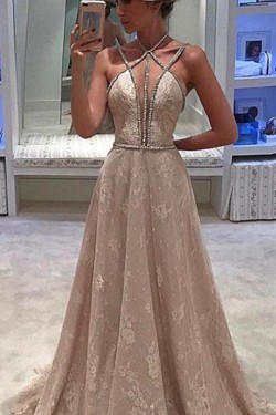 A-Line Beaded Lace Prom Formal Evening Party Dresses 3021113