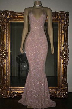 Mermaid V-Neck Sequins Long Prom Formal Evening Party Dresses 3021115