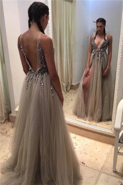 Sexy V-Neck Beaded Long Prom Formal Evening Party Dresses 3021118