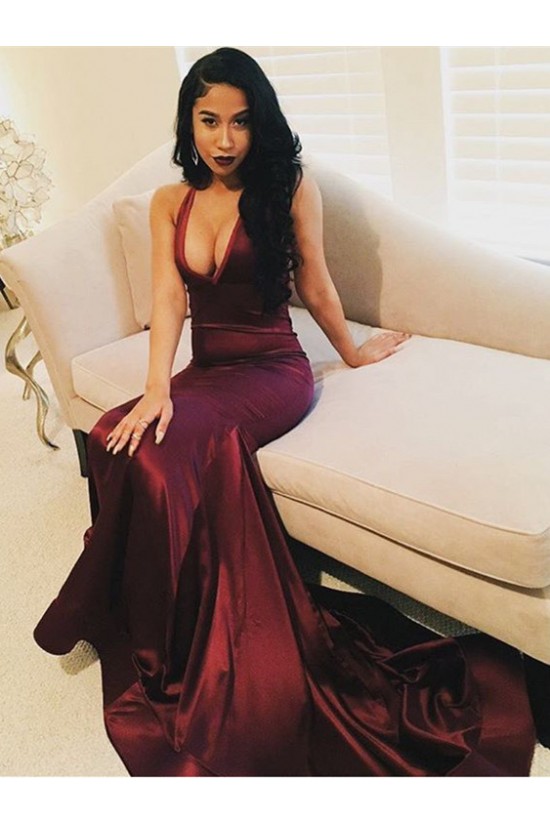 Sexy Mermaid V-Neck Burgundy Long Prom Formal Evening Party Dresses 3021121 Sexy Mermaid V-Neck Burgundy Long Prom Formal Evening Party Dresses 3021121