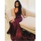 Sexy Mermaid V-Neck Burgundy Long Prom Formal Evening Party Dresses 3021121