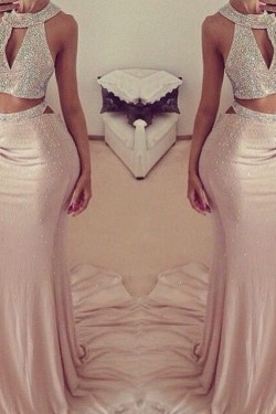 Two Pieces Beaded Long Prom Formal Evening Party Dresses 3021123