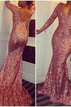 Mermaid Sequins Long Sleeves Prom Formal Evening Party Dresses 3021126