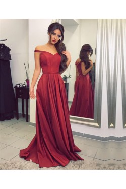 Burgundy Off-the-Shoulder Long Prom Formal Evening Party Dresses 3021128