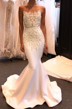 Mermaid Lace Long White Prom Formal Evening Party Dresses 3021129