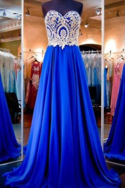 A-Line Sweetheart Gold Royal Blue Long Prom Evening Formal Dresses 3020113