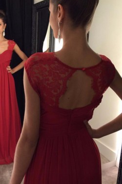 Long Red Lace and Chiffon Prom Formal Evening Party Dresses 3021135