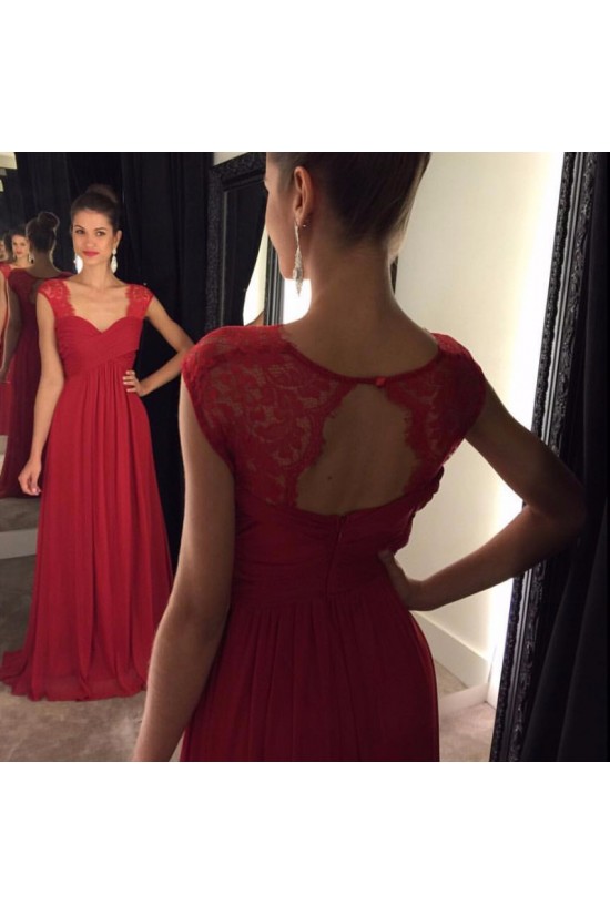 Long Red Lace and Chiffon Prom Formal Evening Party Dresses 3021135