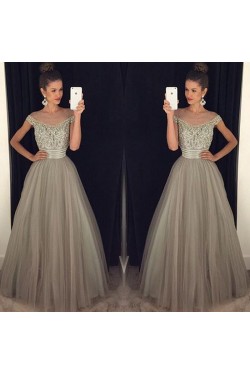 Beaded Off-the-Shoulder Tulle Ball Gown Prom Formal Evening Party Dresses 3021136