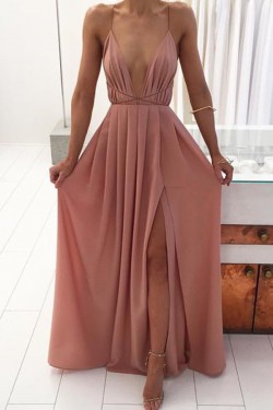 Deep V-Neck Spaghetti Straps Criss Cross Back Prom Formal Evening Party Dresses 3021138