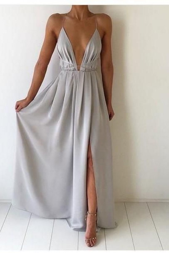 Deep V-Neck Spaghetti Straps Criss Cross Back Prom Formal Evening Party Dresses 3021138