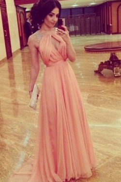 A-Line Cap Sleeves Beaded Long Chiffon Prom Formal Evening Party Dresses 3021142
