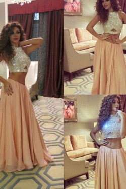 Two Pieces Beaded Long Prom Formal Evening Party Dresses 3021143