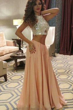 Two Pieces Beaded Long Prom Formal Evening Party Dresses 3021143