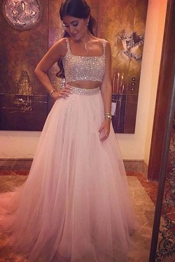 Two Pieces Beaded Long Prom Formal Evening Party Dresses 3021144