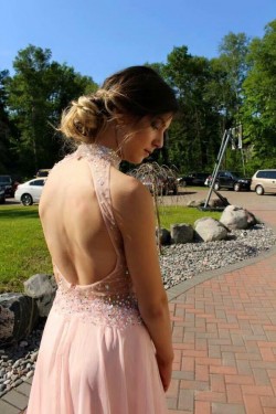 Beaded Long Pink Prom Formal Evening Party Dresses 3021145