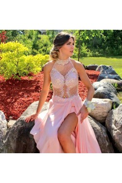 Beaded Long Pink Prom Formal Evening Party Dresses 3021145