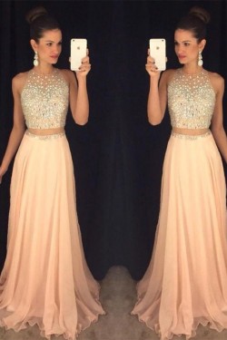 Beaded Two Pieces See Through Long Prom Evening Formal Dresses 3020115
