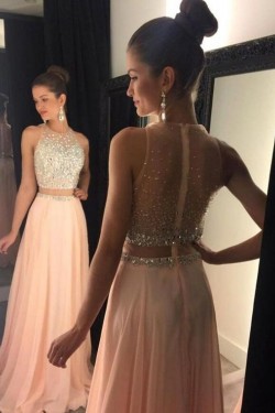 Beaded Two Pieces See Through Long Prom Evening Formal Dresses 3020115