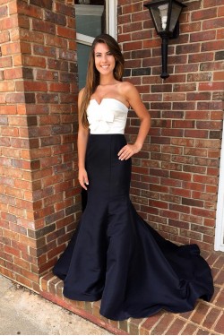 Black White Mermaid Long Prom Formal Evening Party Dresses 3021151