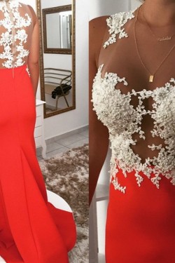 Long Red Lace Beaded Prom Formal Evening Party Dresses 3021152