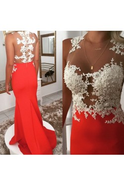 Long Red Lace Beaded Prom Formal Evening Party Dresses 3021152