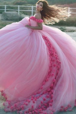Long Pink Off-the-Shoulder Ball Gown Prom Formal Evening Party Dresses 3021155
