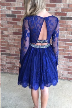 Beaded Lace Two Pieces Long Sleeves Prom Formal Evening Party Dresses 3021162