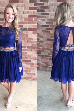 Beaded Lace Two Pieces Long Sleeves Prom Formal Evening Party Dresses 3021162