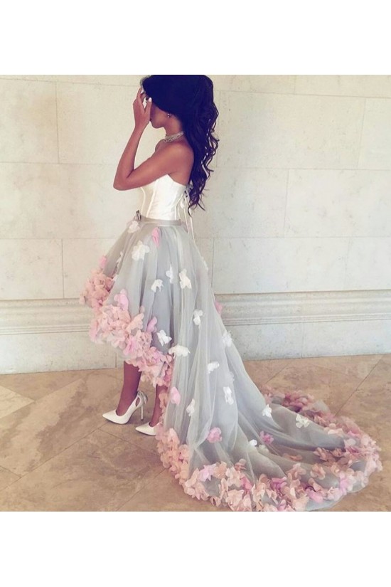 High Low Prom Formal Evening Party Dresses with Handmade Flowers 3021164