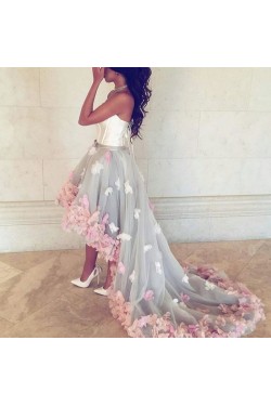 High Low Prom Formal Evening Party Dresses with Handmade Flowers 3021164