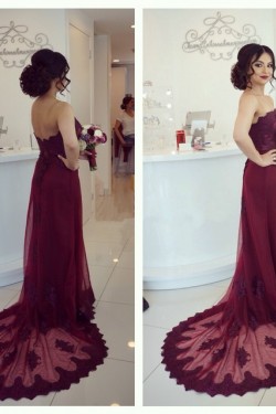 Long Burgundy Lace Prom Formal Evening Party Dresses 3021165