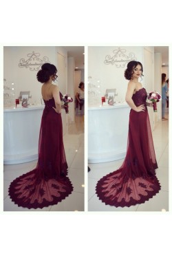 Long Burgundy Lace Prom Formal Evening Party Dresses 3021165
