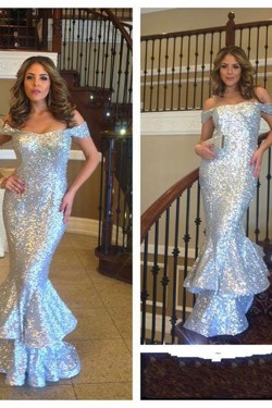 Mermaid Off-the-Shoulder Sequins Long Prom Formal Evening Party Dresses 3021170