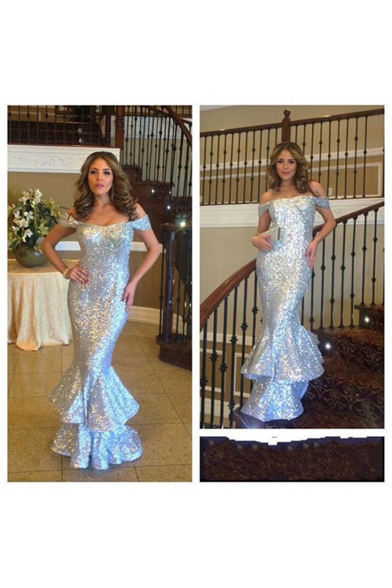 Mermaid Off-the-Shoulder Sequins Long Prom Formal Evening Party Dresses 3021170